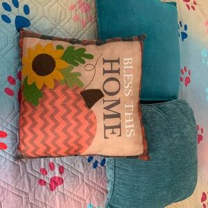 Decorative 'Bless This Home' Pillow with Sunflower Design